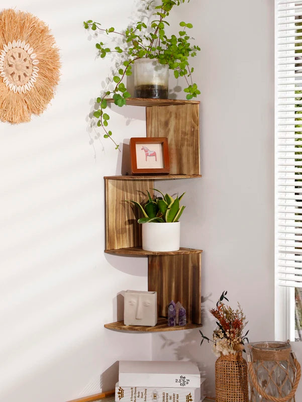 2/4-Tier Wall Corner Shelves Set Floating Storage Racks for Kitchen Living Room