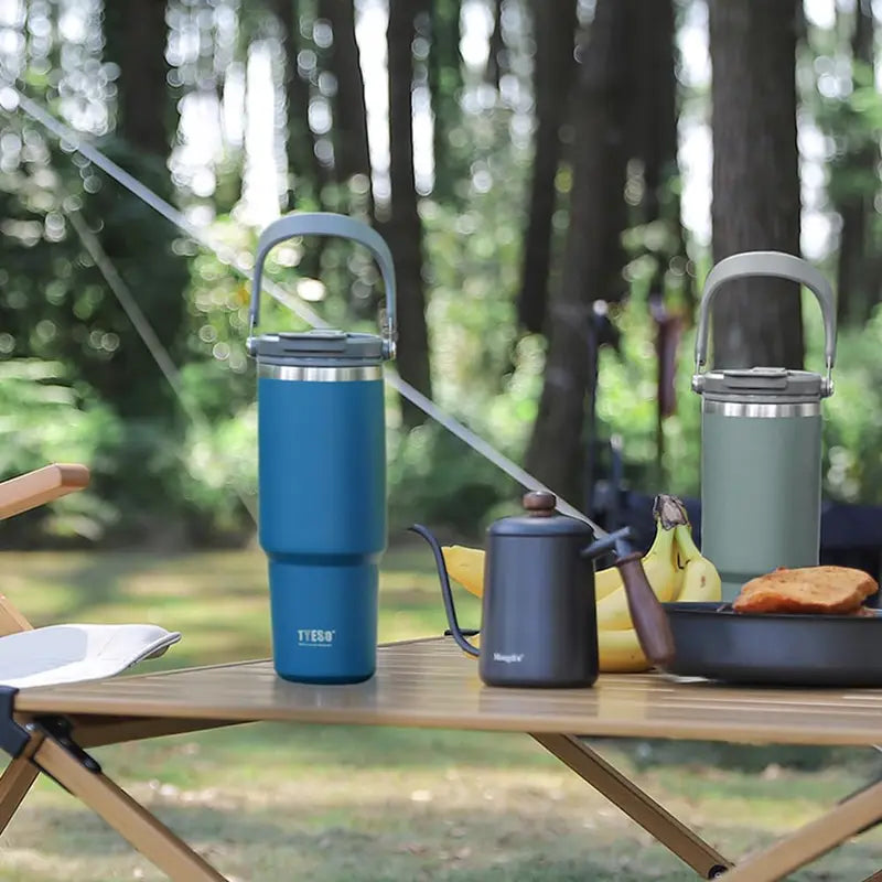 Insulated Travel Mug Stainless Steel Coffee Cup with Handle and Detachable Straw
