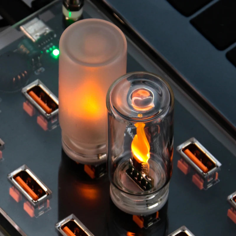 USB Flickering Flame Night Light - Frosted Glass Candle for Car & Bedroom