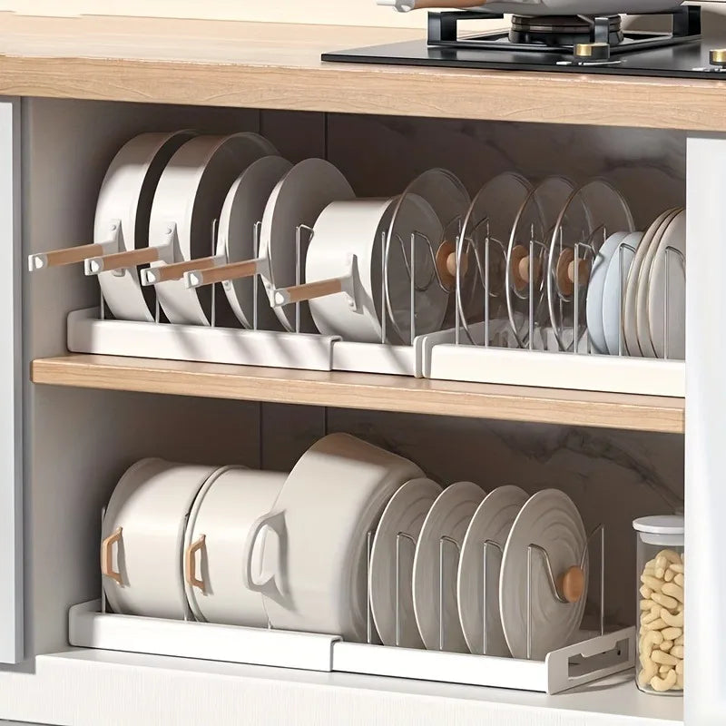 Expandable Kitchen Pot Organizer Rack with Adjustable Divider - Multi-Purpose Storage