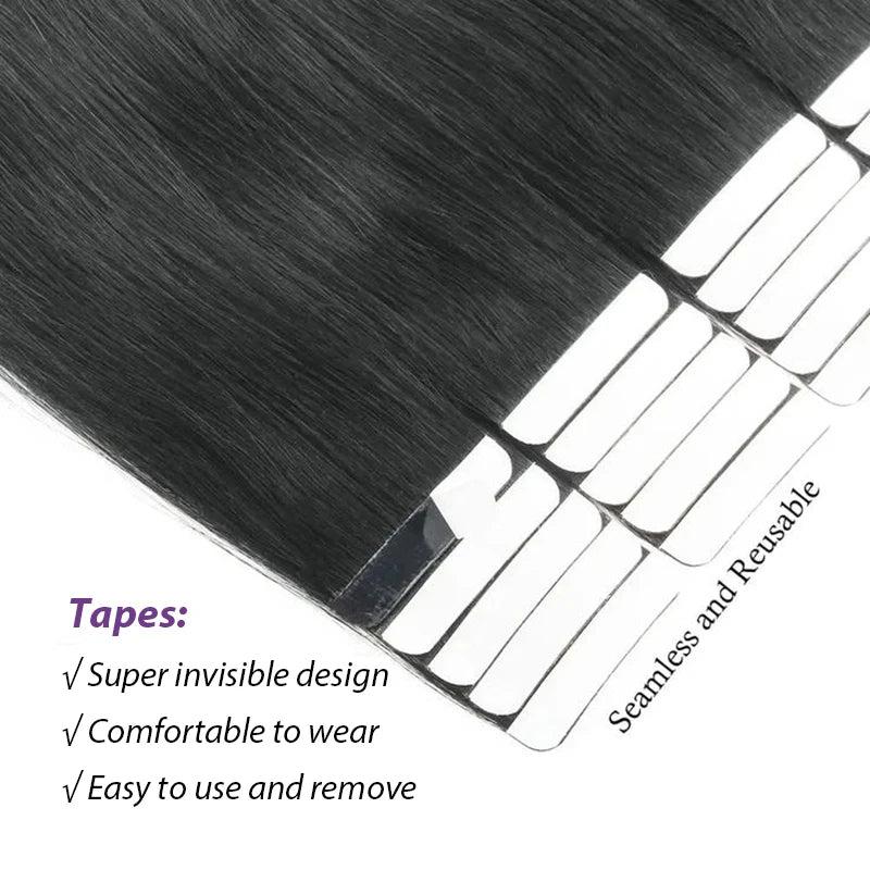 Straight Tape-In Hair Extensions - Brazilian Human Hair, Natural Color