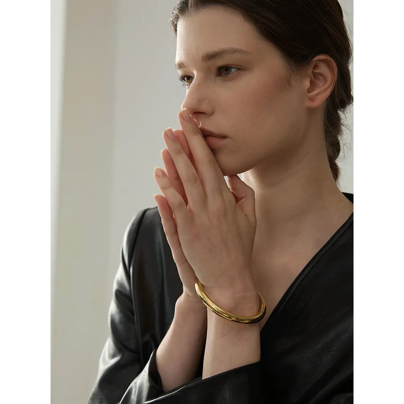 Minimalist Waterproof Stainless Steel Bracelet Bangle for Women - Glossy Statement Jewelry