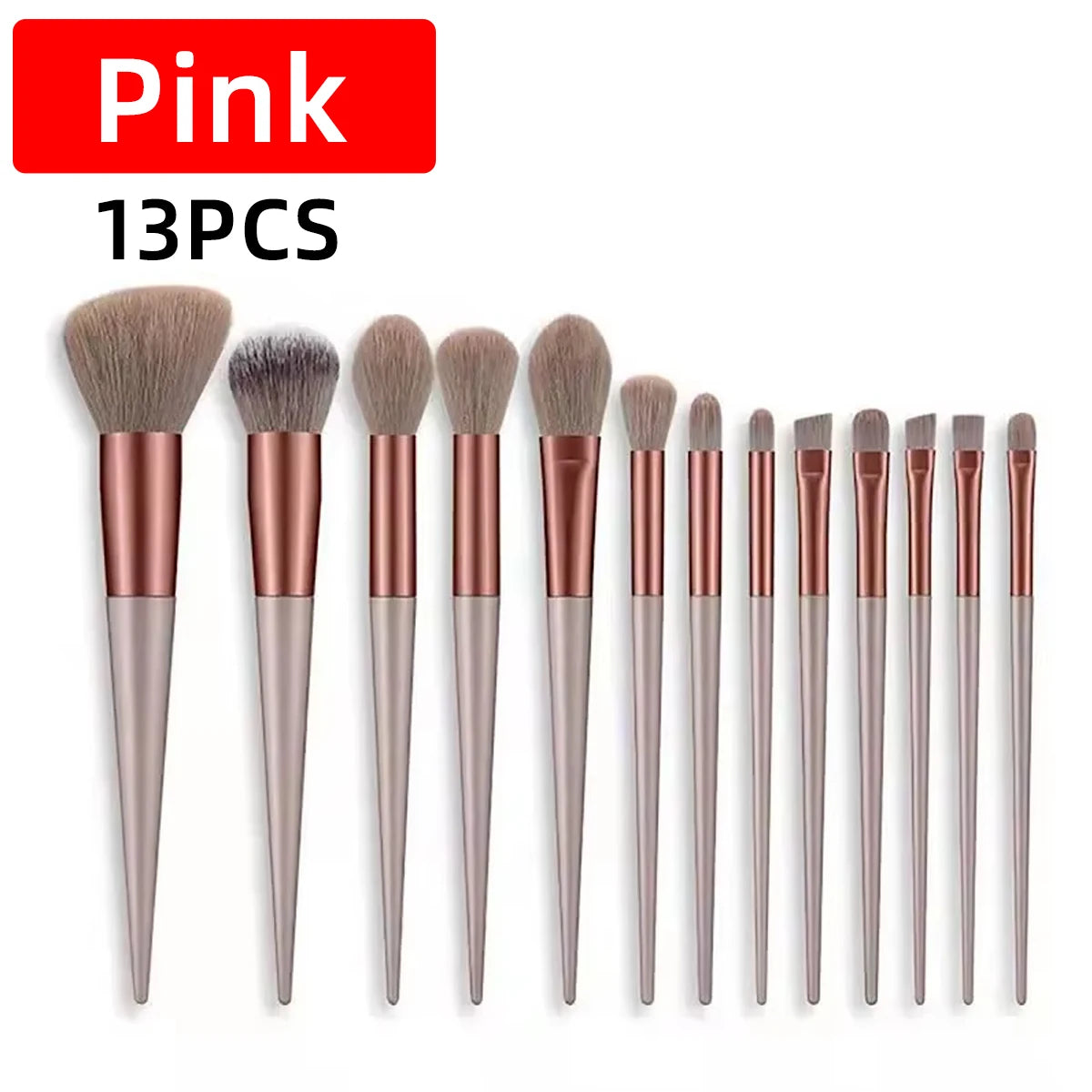 13-Piece Makeup Brush Set with Storage Bag - Soft Synthetic Fibers, Includes Foundation, Eye Shadow, Blush & Lip Brushes