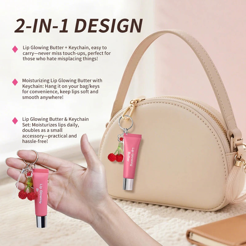 Moisturizing Lip Glowing Butter Lip Gloss with Cherry Pendant - Hydrating, Long-Lasting, Plumping, Shiny Lip Tint