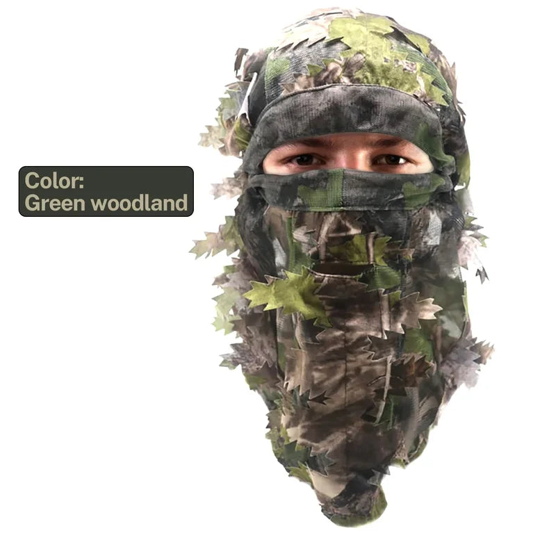 3D Leafy Ghillie Camouflage Hat & Face Mask Set - Hunting & Halloween Gear