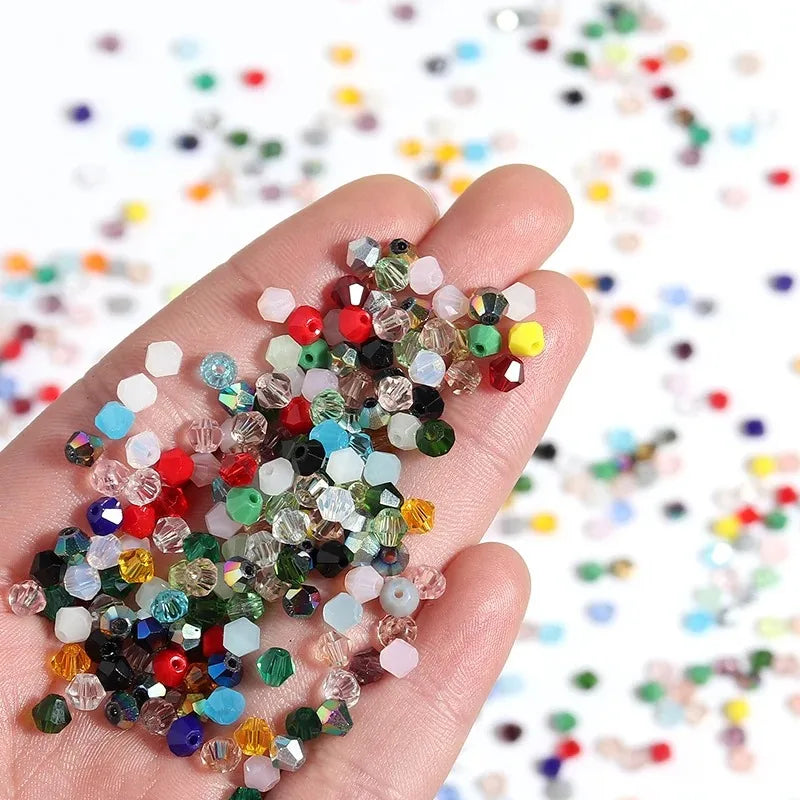 200pcs Mixed Color 4mm Bicone Glass Beads for Jewelry Making Shiny Faceted Loose Beads