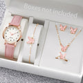 Women's Fashion Arabic Dial Leather Band Quartz Watch Set with Jewelry - Multiple Colors