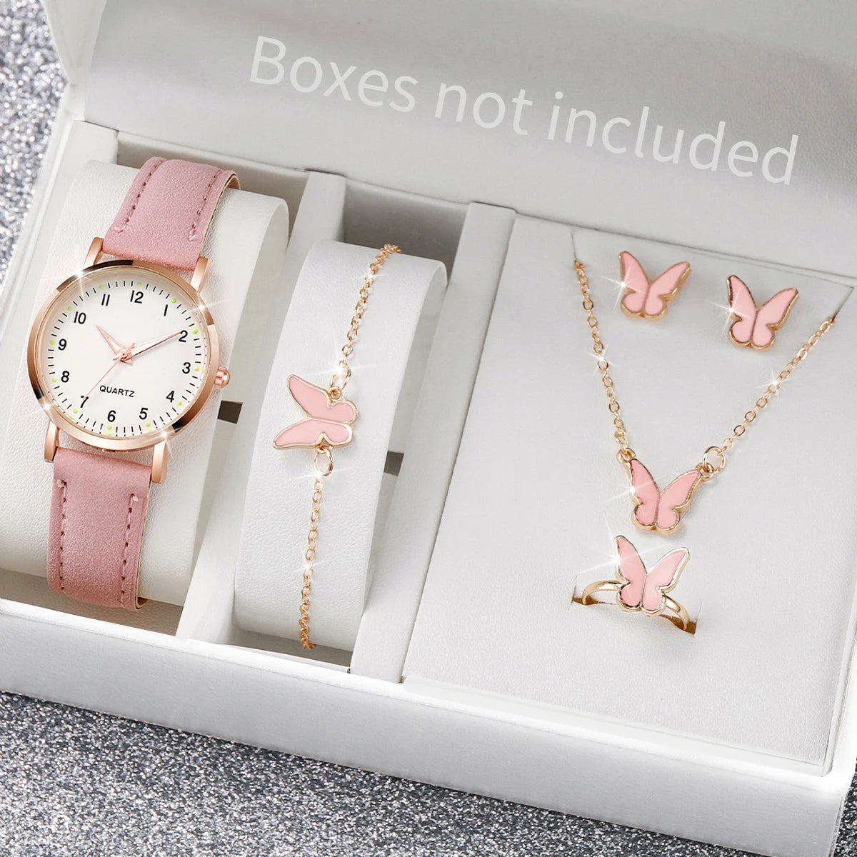 Women's Fashion Arabic Dial Leather Band Quartz Watch Set with Jewelry - Multiple Colors