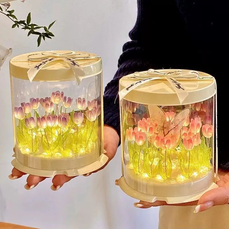 DIY Tulip Flower Sea Cake Box Night Light Lamp Decor - Handmade Bedroom Gift