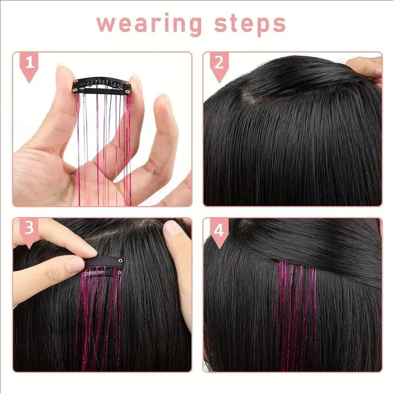 12Pcs Glitter Tinsel Hair Clips Kit - Synthetic Fairy Hair Accessories for Styling