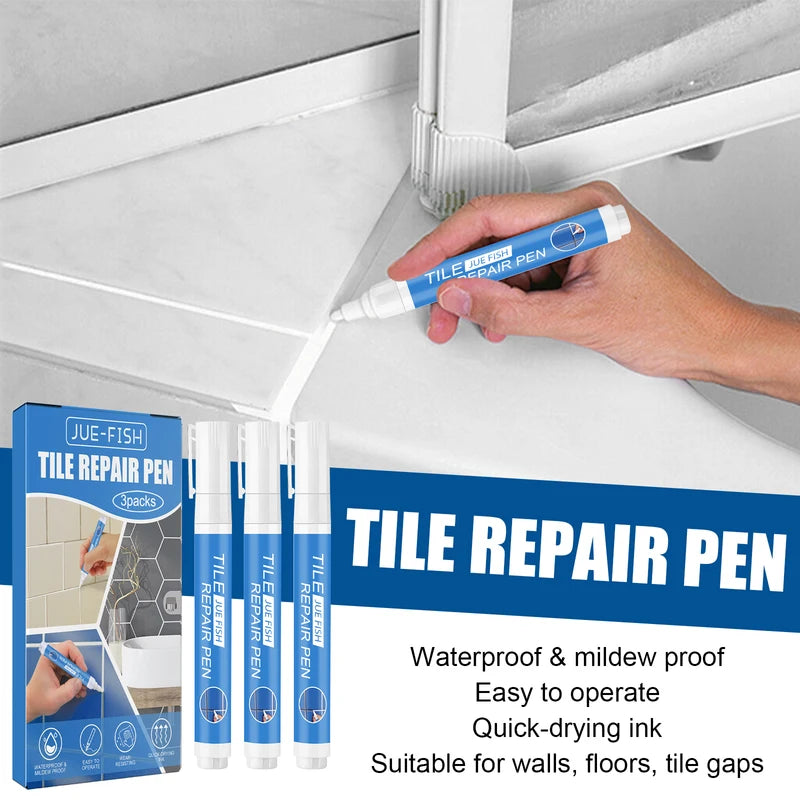 Waterproof White Tile Grout Repair Pen Set - Mildew Proof, Easy to Use