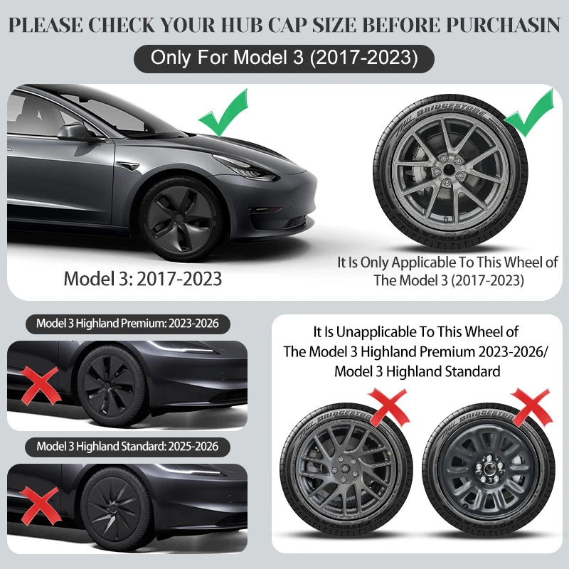 4PCS 18 Inch Hubcap for Tesla Model 3 Full Rim Cover Replacement Auto Wheel Accessory