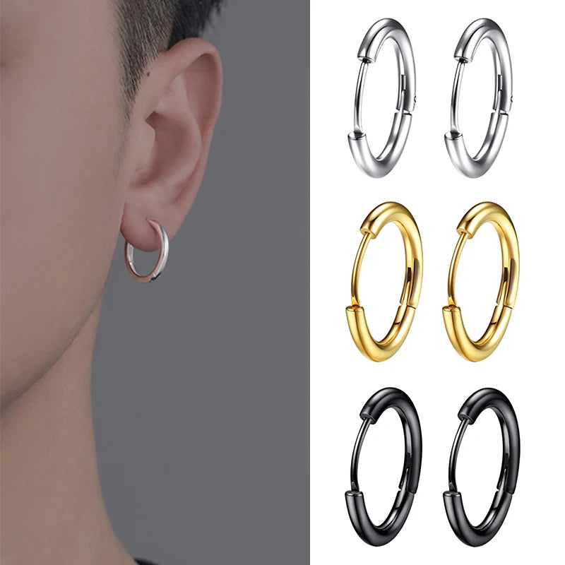 Unisex Punk Hoop Earrings Stainless Steel Round Circle Ear Jewelry