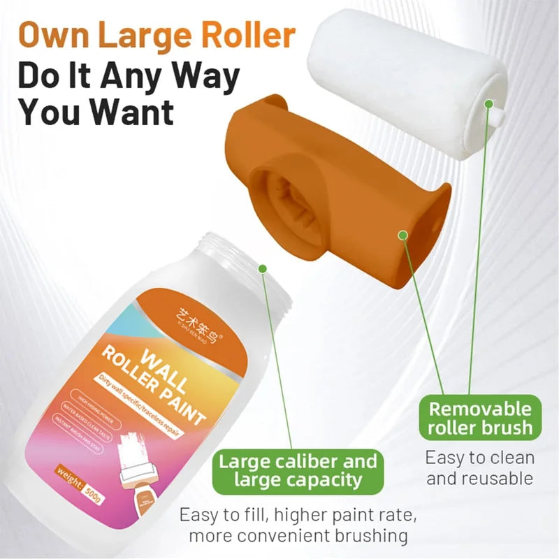 Water-Based Wall Repair Paint for Small Areas - High Coverage White Wall Paint with Roller Brush
