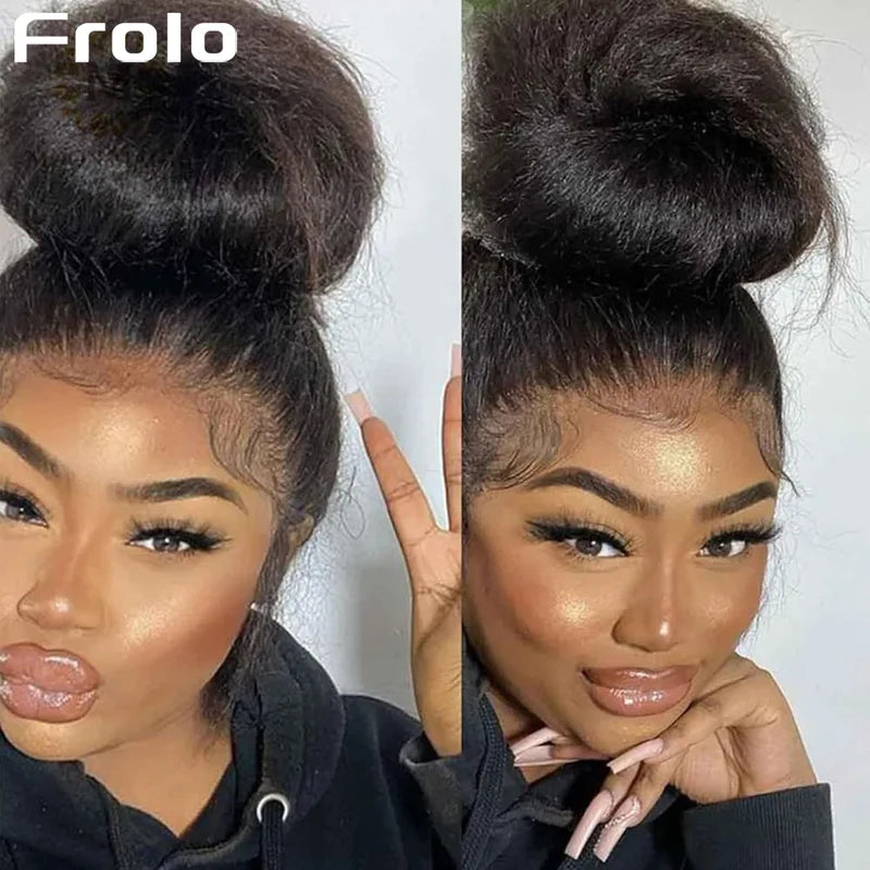 Kinky Straight Full Lace Wig with 360 HD Lace Frontal Human Hair - Black