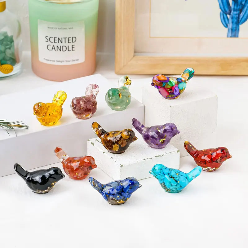 Natural Crystal Bird Sculpture Reiki Stone Figurine Feng Shui Garden Decor