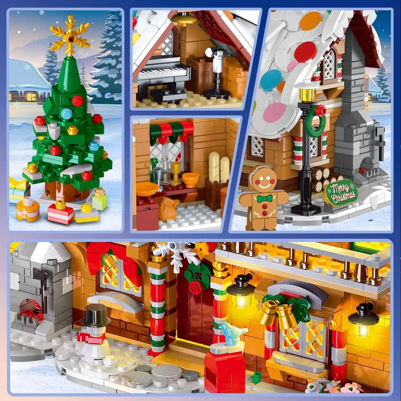 Christmas Gingerbread House Building Toy with LED Lights - 3 Style Modes for Kids & Adults