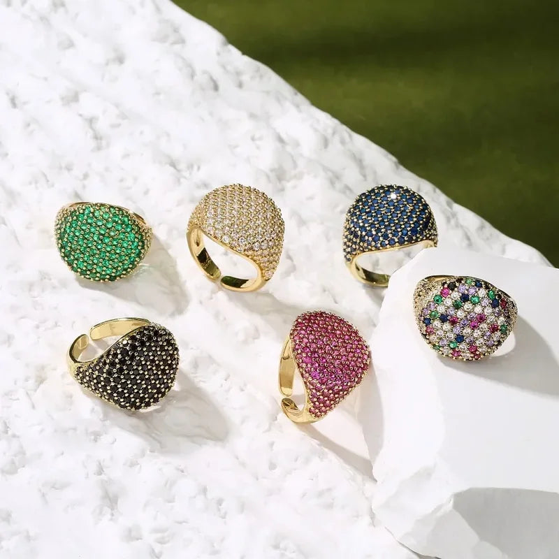Personality Zircon Wide Opening Stainless Steel Rings for Women Jewelry - Gold & Silver