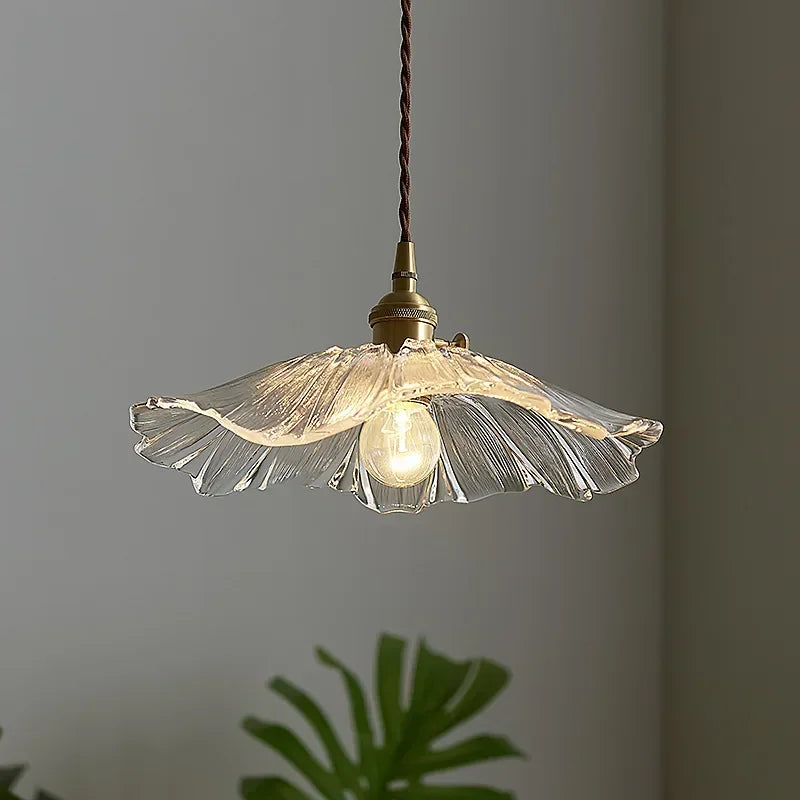 Vintage Flower Glass Pendant Light Fixture – Indoor Hanging Lamp for Living Room and Bedroom