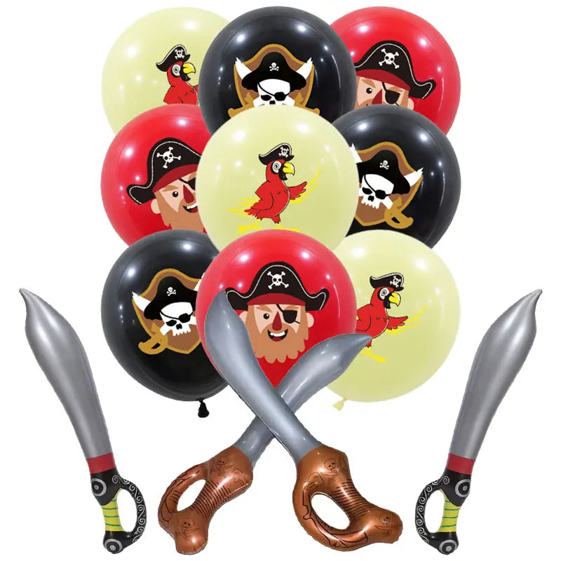 18PCS Inflatable Pirate Swords and Latex Balloons Party Favors for Kids Birthday Halloween