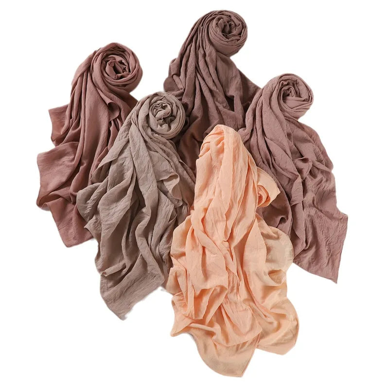 Wrinkled Long Scarf for Women Summer Solid Color Wrap Shawl Viscose Foulard