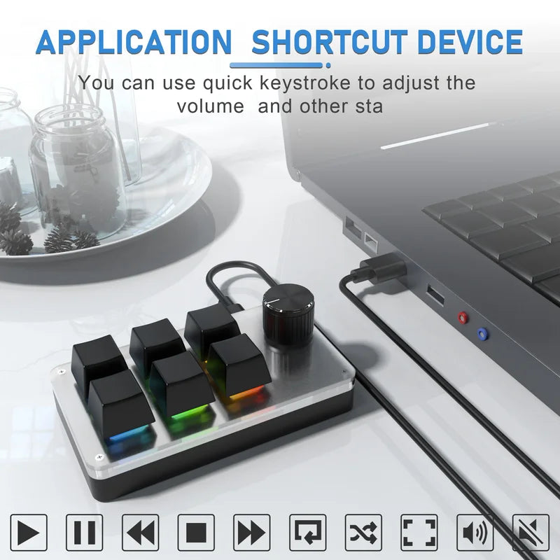 Mini RGB Mechanical Keyboard with 6 Keys & Rotary Knob for Photoshop & Gaming