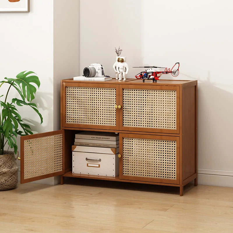 Multi-Layer Bookcase with Door - Living Room Display Storage Cabinet