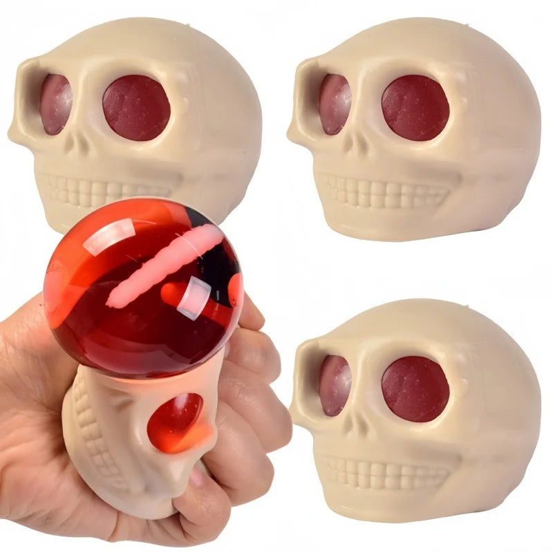 Halloween Skull Stress Ball Squeeze Toy - Blood and Maggots Decor, Stress Relief Fidget