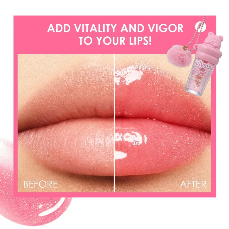 Kawaii Bear Lip Gloss Oil, Natural Color Changing, Plump & Glossy Lips