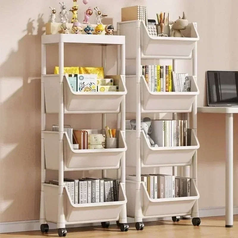 Multi-Functional Plastic Rolling Utility Cart with Wheels for Kitchen Bathroom Living Room Office