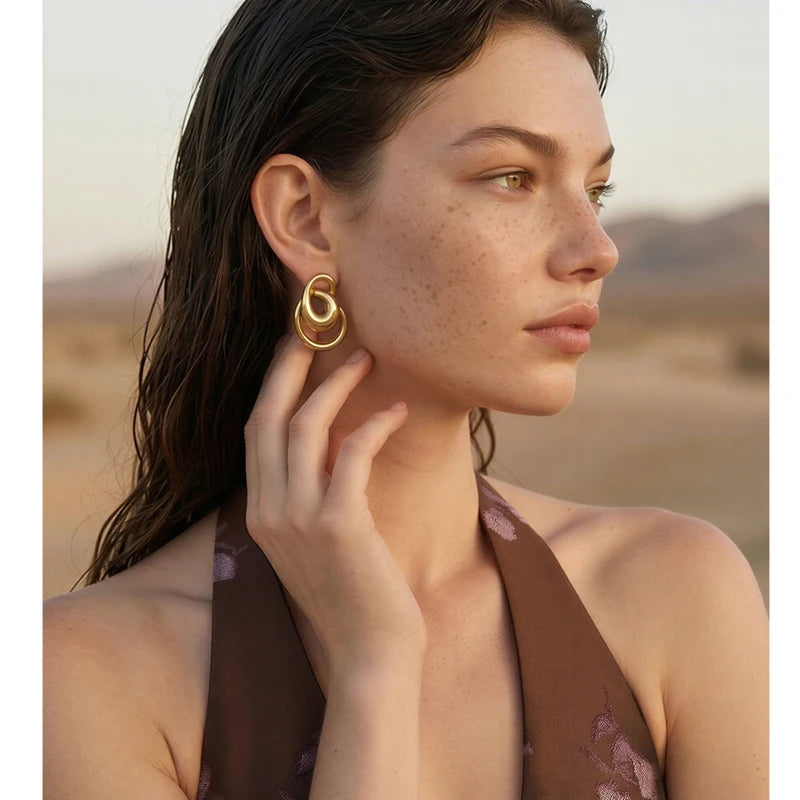 Geometric Hollow Stainless Steel Stud Earrings - Unisex Daily Jewelry