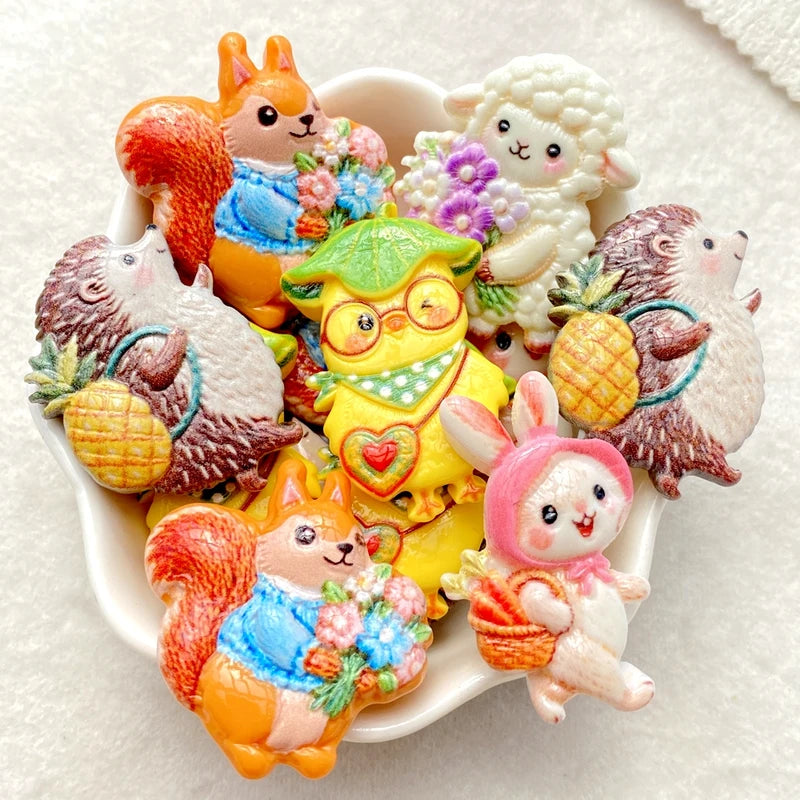 10PCS Mixed Resin Cartoon Animal Cabochons for Scrapbooking & DIY Crafts
