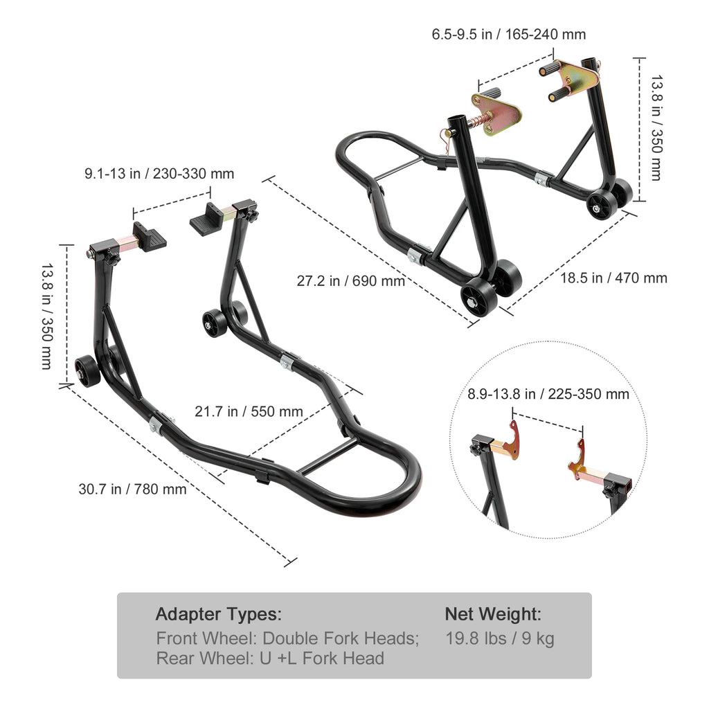 Heavy Duty Motorcycle Stand Lift Combo for Front & Rear Wheels 850lb Capacity