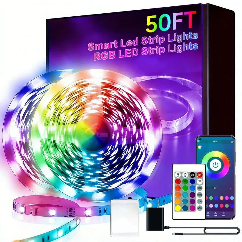 50FT RGB LED Strip Lights for Bedroom with Remote & App Control