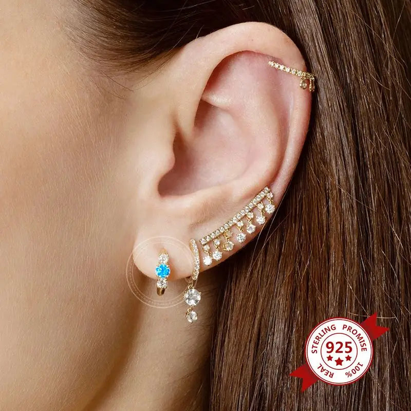 Sterling Silver Zircon Stud Earrings for Women - Light Blue, Multiple Colors