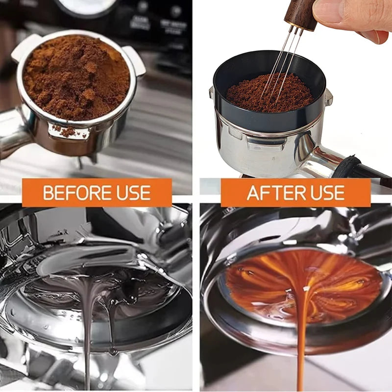 Coffee Stirrer Needle Distributor for Espresso & Coffee Powder - Wood Handle Barista Tool