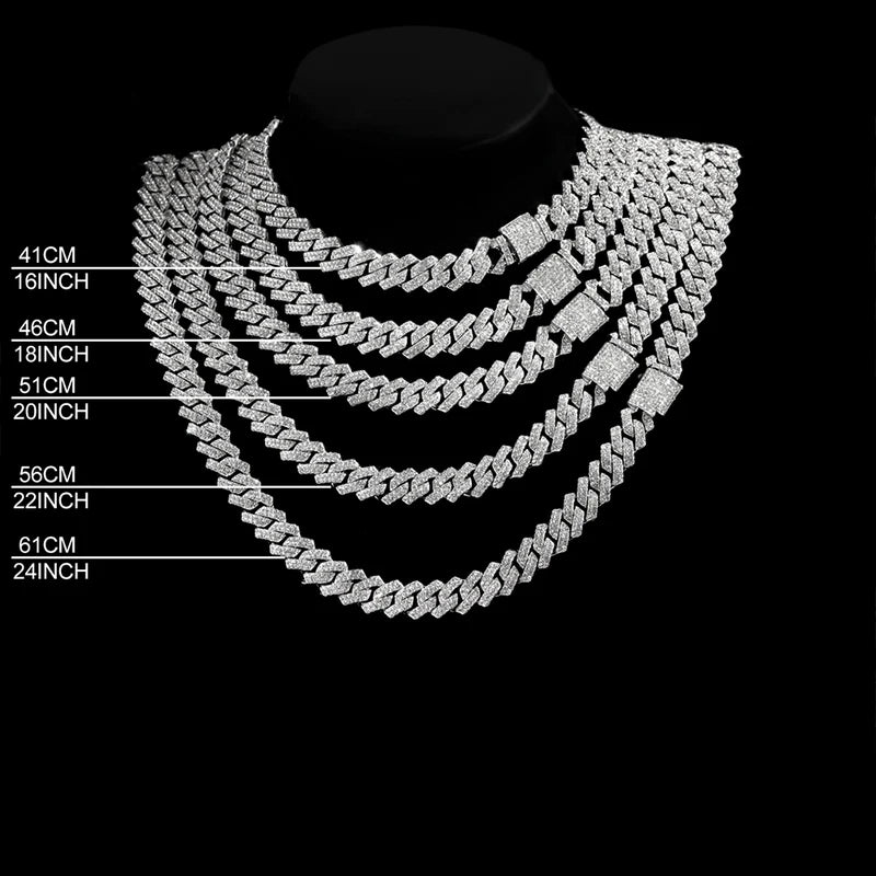 14mm Iced Out Prong Cuban Link Chain Necklace - Unisex Hip Hop Jewelry