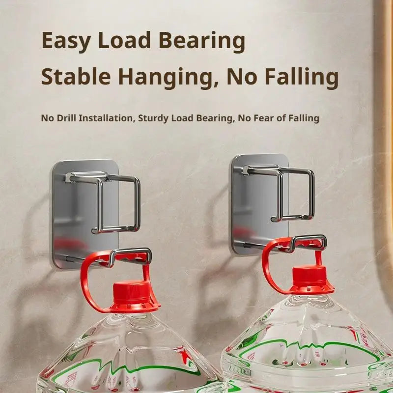 Heavy Duty Stainless Steel Wall Hooks for Kitchen & Bathroom Storage - Adjustable & Punch-Free Mount