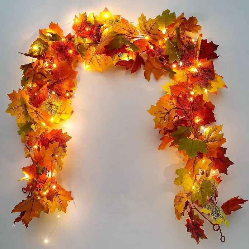 200CM Autumn Artificial Maple Leaf Wreath Fake Leaf Plant Vine for Home Garden Decor
