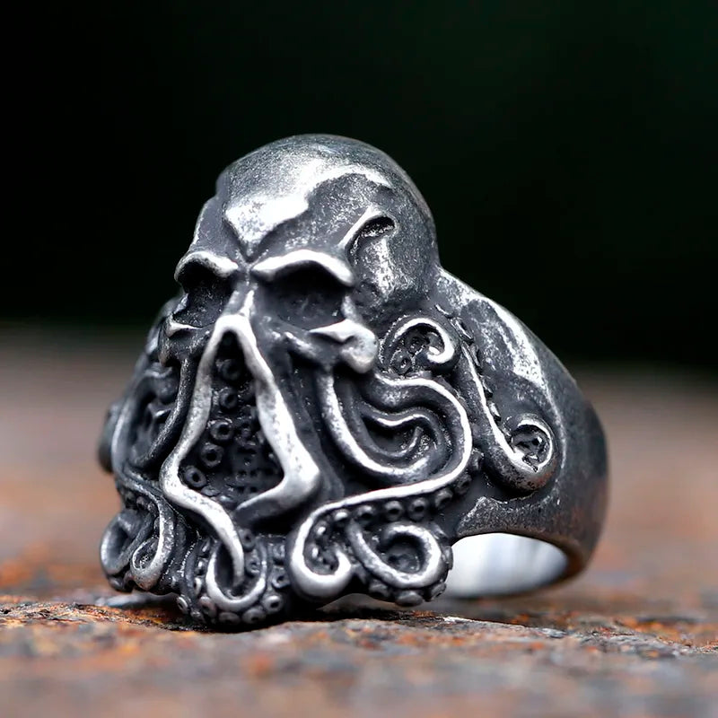 Halloween Octopus Skull Punk Stainless Steel Men’s Ring - Multiple Sizes