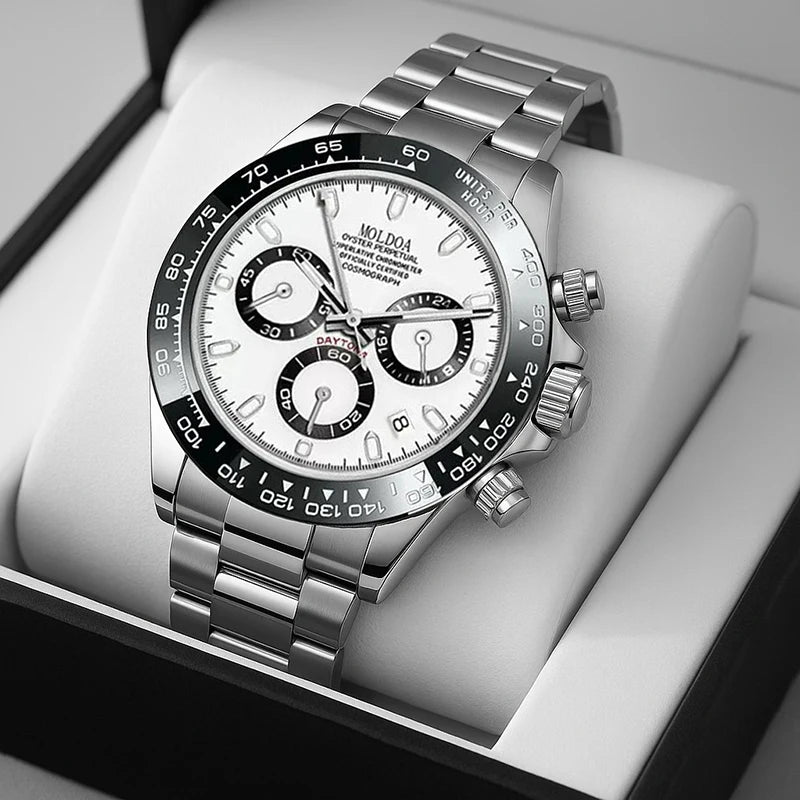 Men's Multifunctional Quartz Watch with Dot and Line Display - Silver