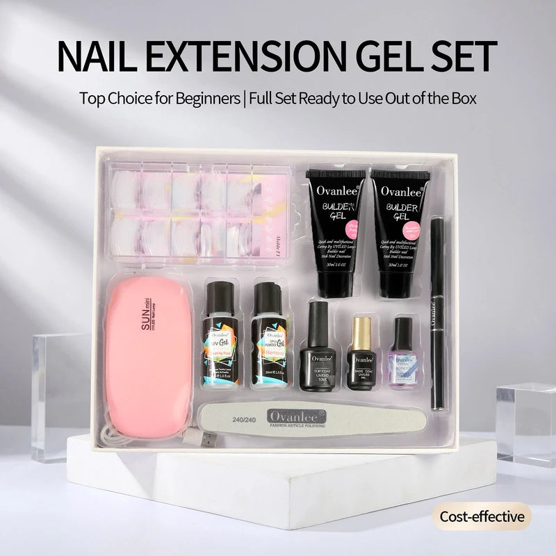 Nail Extension Builder Gel Kit with UV/LED Lamp - All-in-One DIY Manicure Set