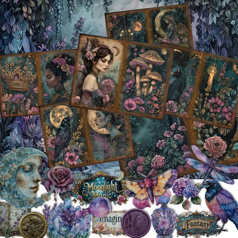 52Pcs Gothic Midnight Garden Scrapbook Paper & Sticker Set for Arts Crafts & Holiday Projects