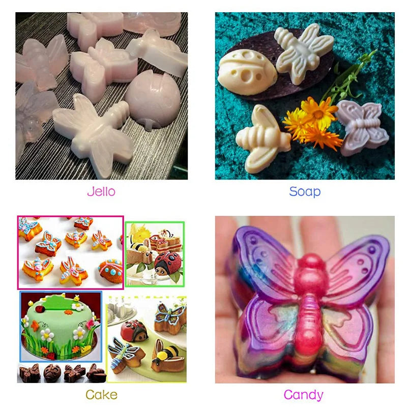 Silicone Insect Mold Butterfly Ladybug Bee Cake & Ice Cube Tray Reusable