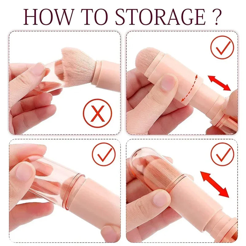 4-in-1 Retractable Makeup Brush Set with Soft Bristles for Face & Eyes - Portable Travel Cosmetic Tools
