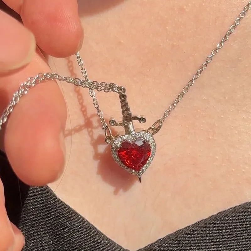 Heart and Sword Necklace Set for Couples - Romantic Valentine's Jewelry Gift