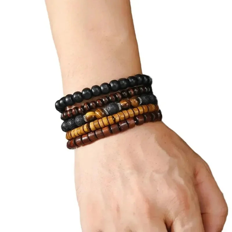 12Pcs Vintage Woven Faux Leather Beaded Bracelets Set for Casual and Party Wear