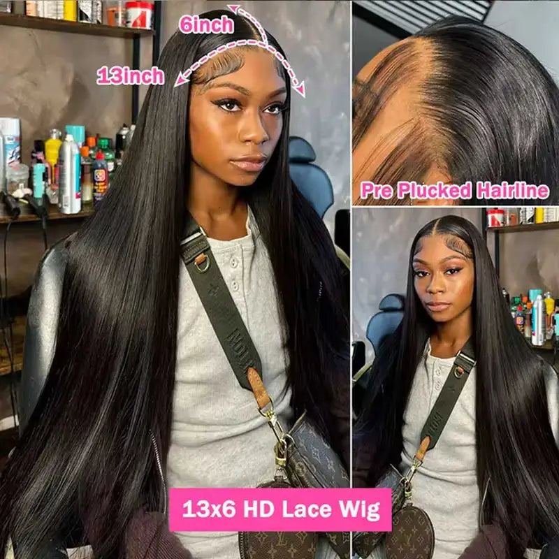 Long Human Hair Wigs 40-42 Inch HD Lace Frontal, Glueless Bone Straight for Women