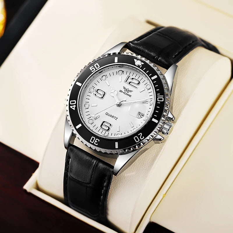 Men's Leather Strap Quartz Wristwatch - Luxury Fashion Calendar Watch