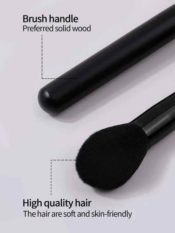 Black Makeup Brush Set - Soft Fluffy Face Powder, Blush & Highlighter Brush